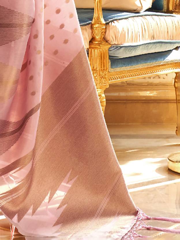 Pink Embroidered Banarasi Tissue Saree with Tassels