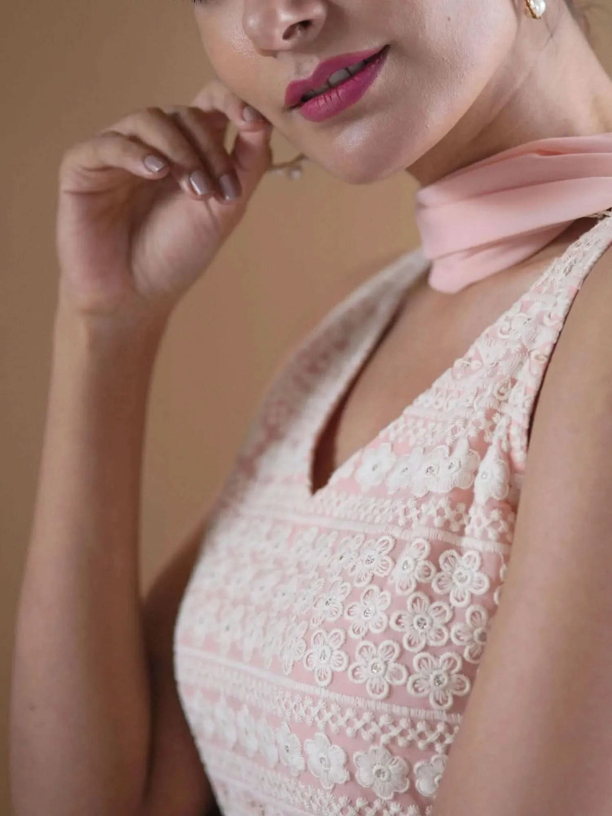 Anouk Pink Embroidered Georgette Straight Kurta With Dupatta