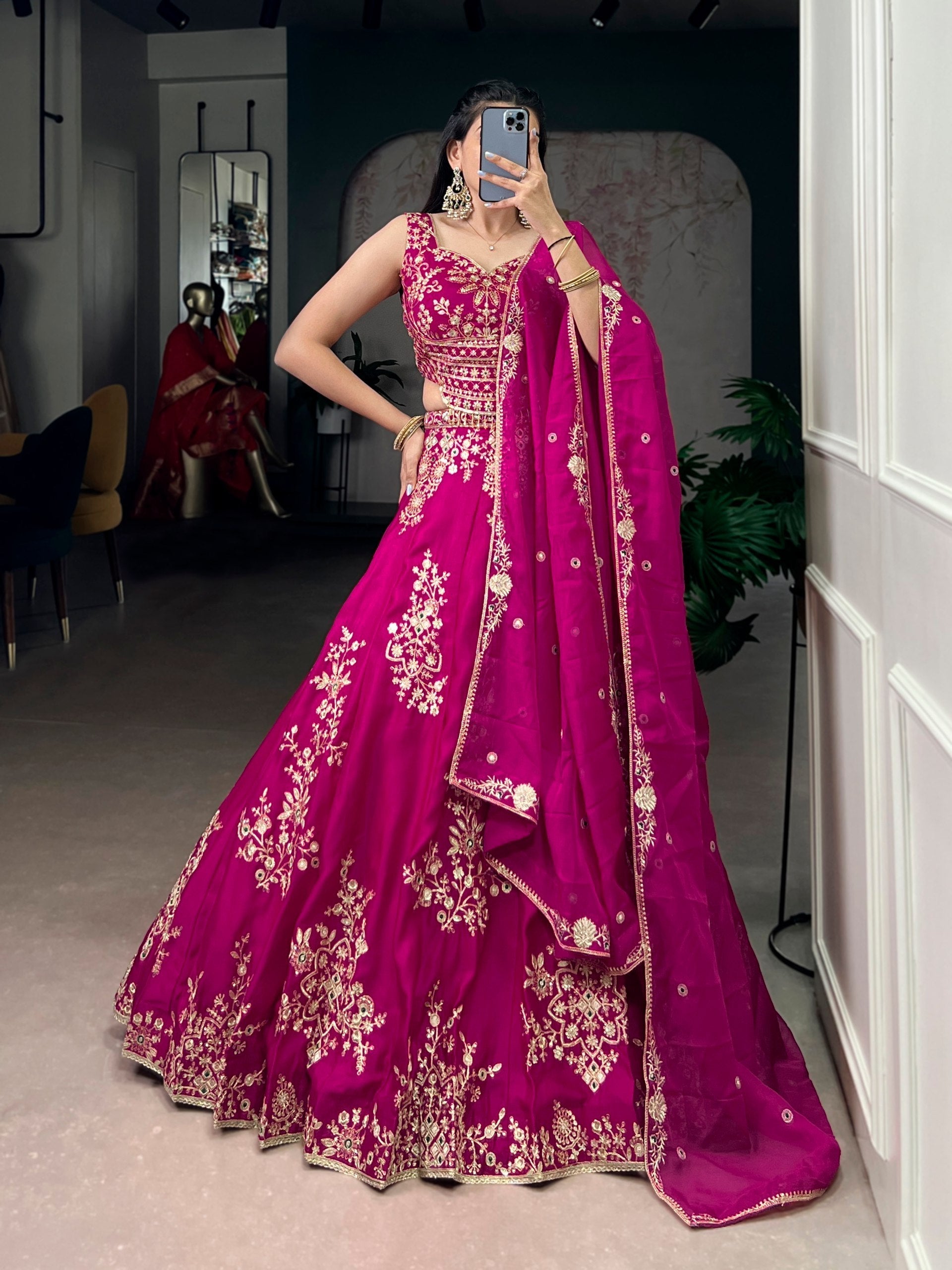 Pink Embroidered Lehenga Set with Dupatta