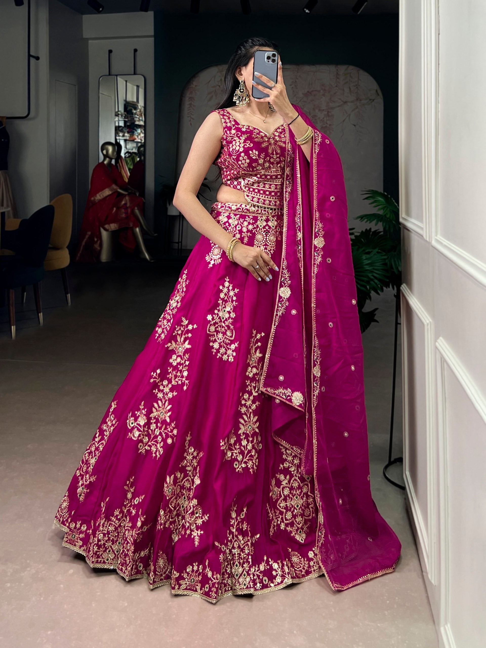Pink Embroidered Lehenga Set with Dupatta