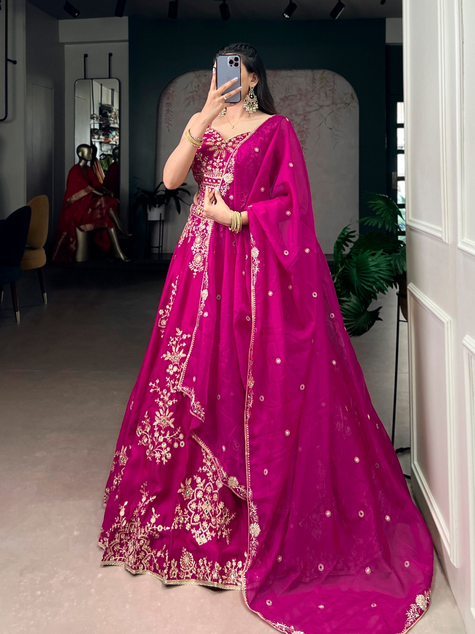 Pink Embroidered Lehenga Set with Dupatta