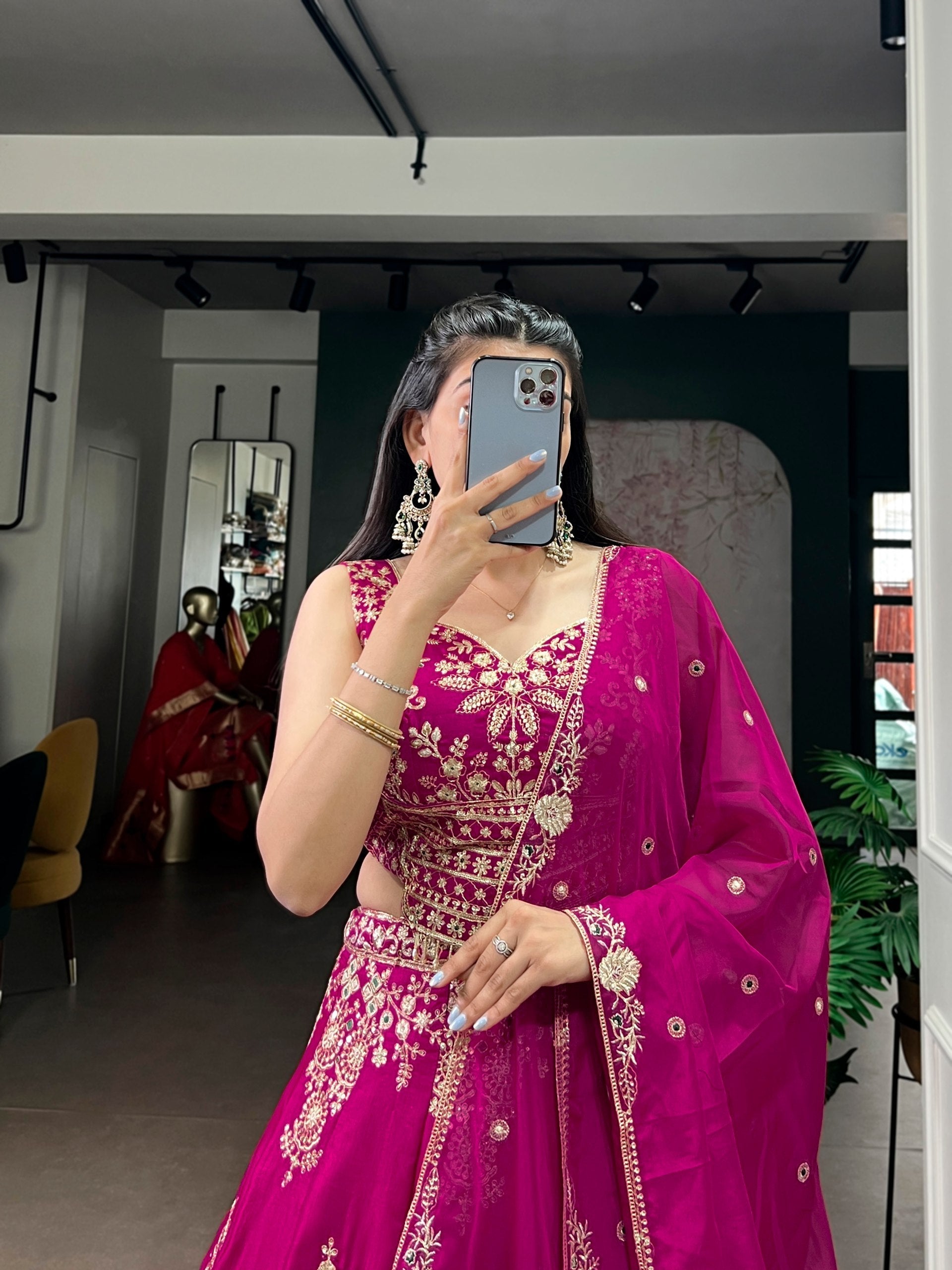 Pink Embroidered Lehenga Set with Dupatta
