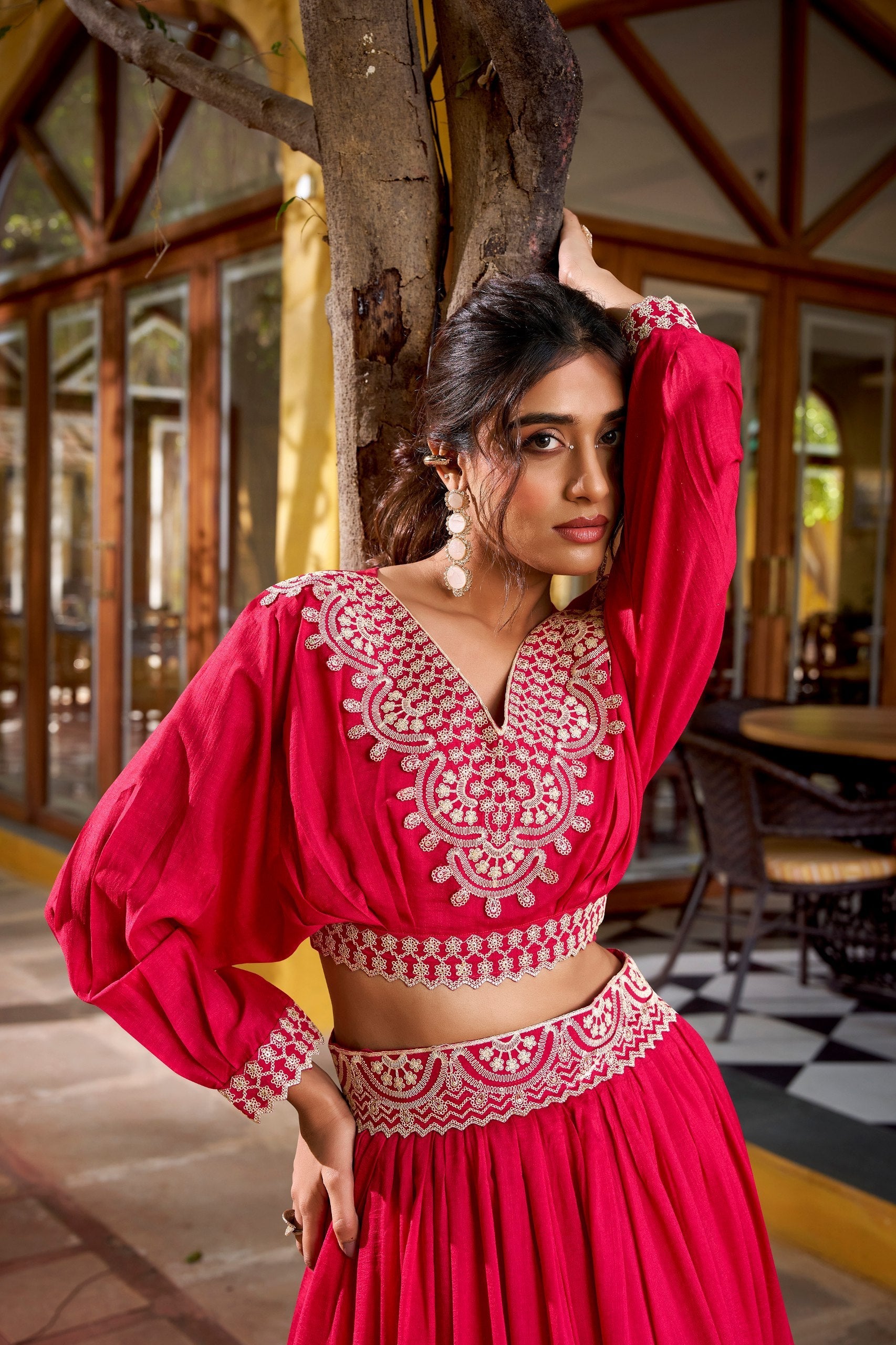 Pink Embroidered Lehenga Set