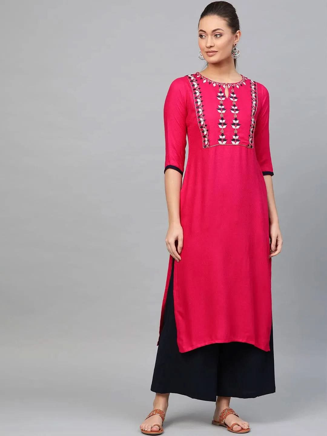 Anouk Pink Embroidered Rayon Kurta