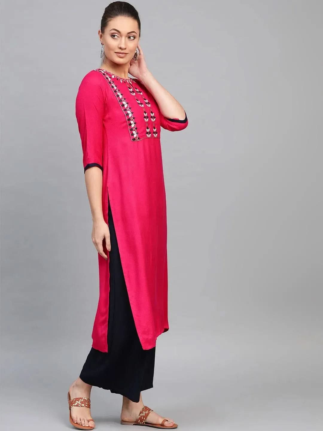 Anouk Pink Embroidered Rayon Kurta