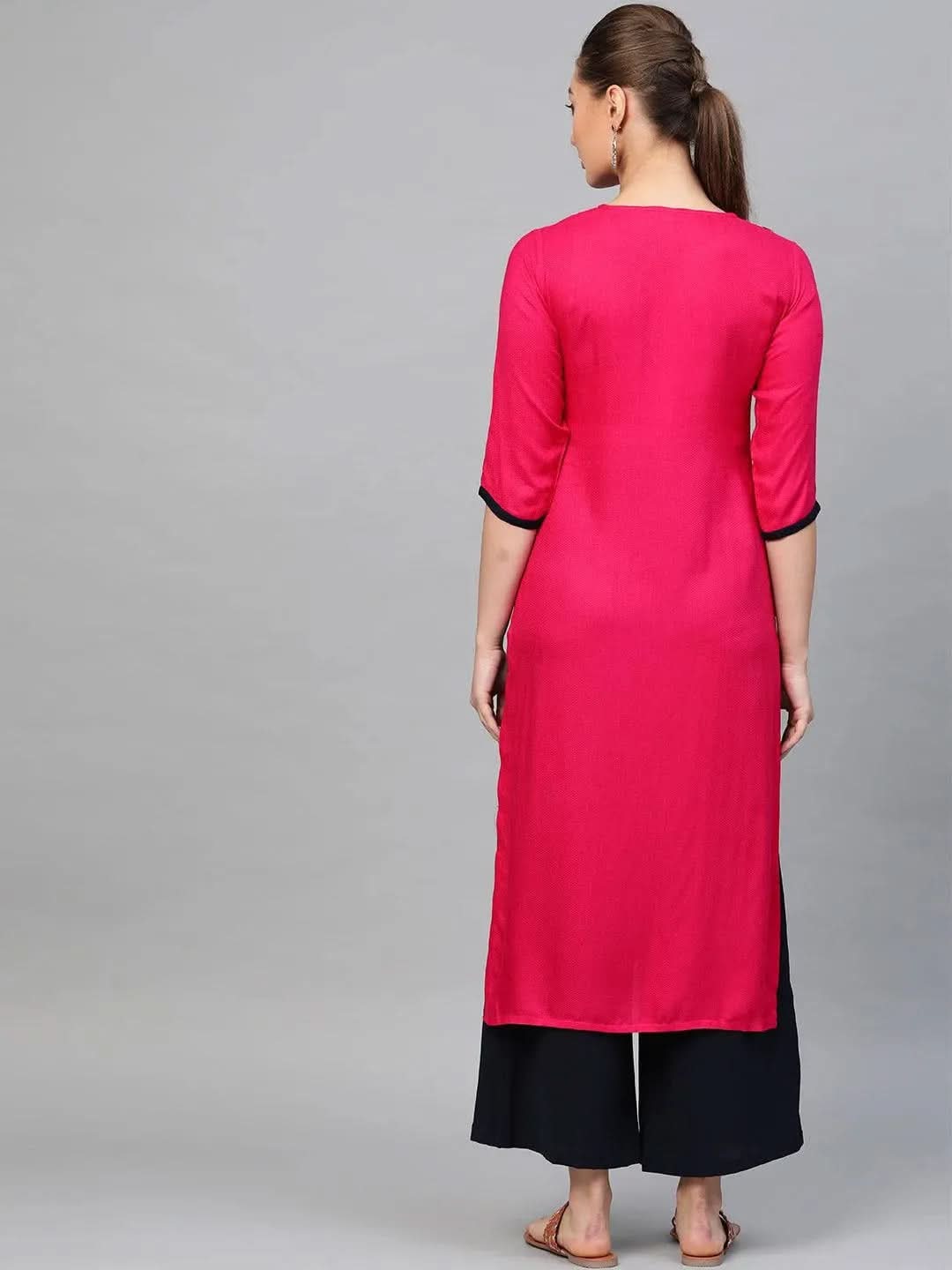 Anouk Pink Embroidered Rayon Kurta