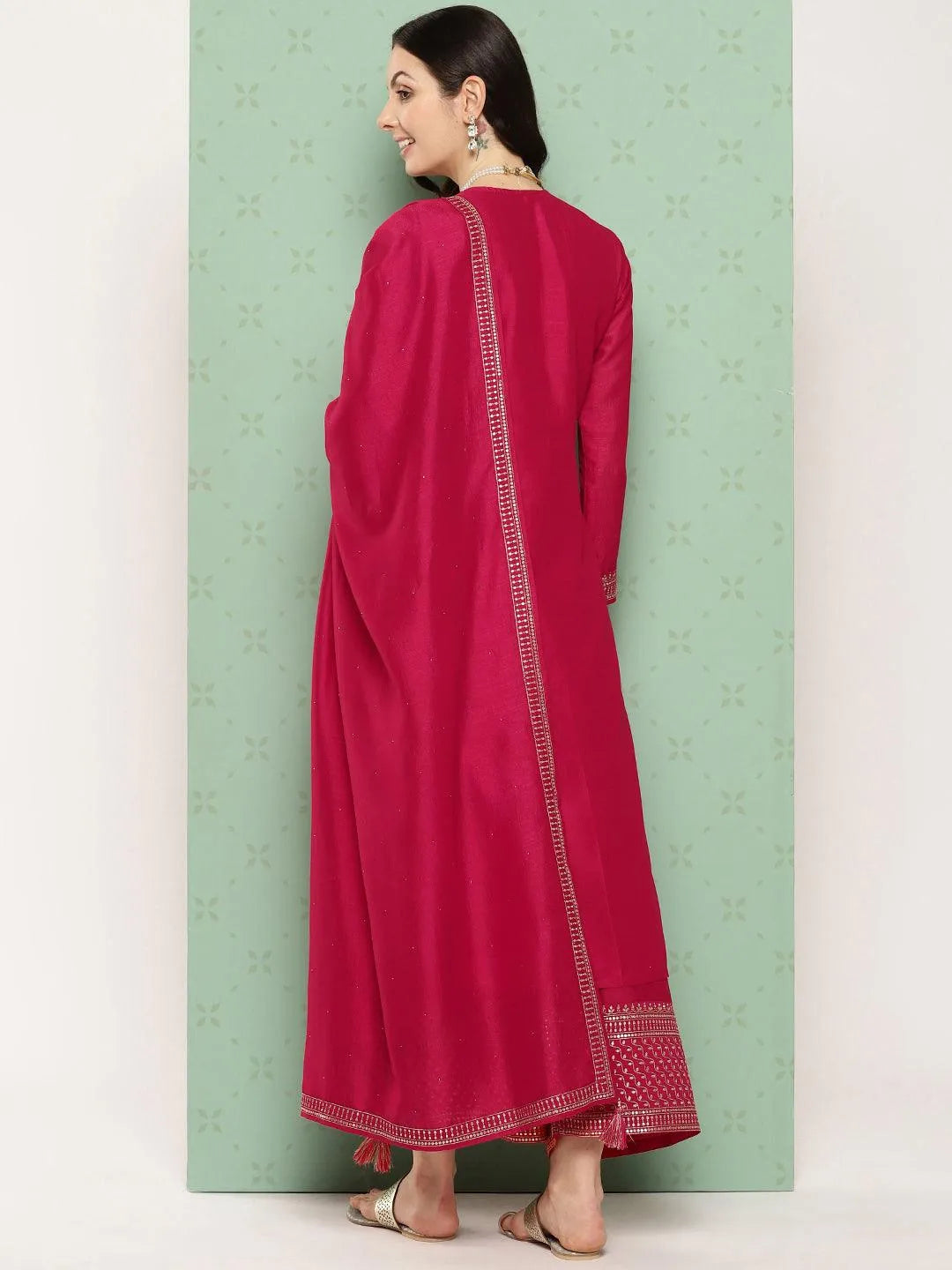Anouk Pink Embroidered Silk Blend Straight Suit With Dupatta