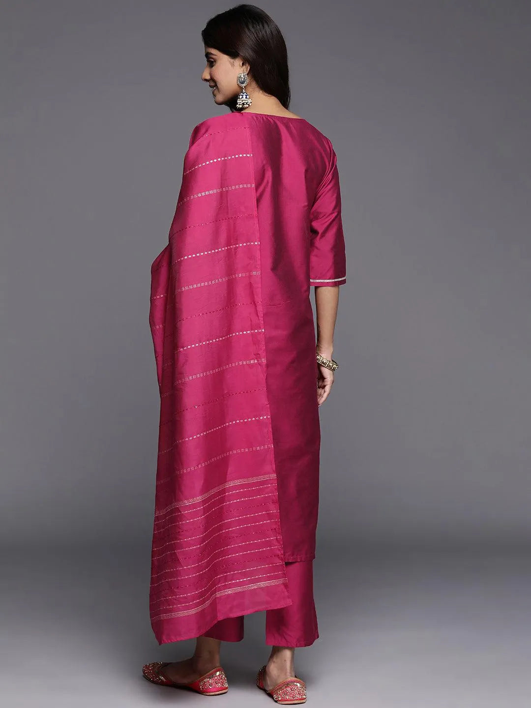 Anouk Pink Embroidered Silk Blend Straight Suit With Dupatta