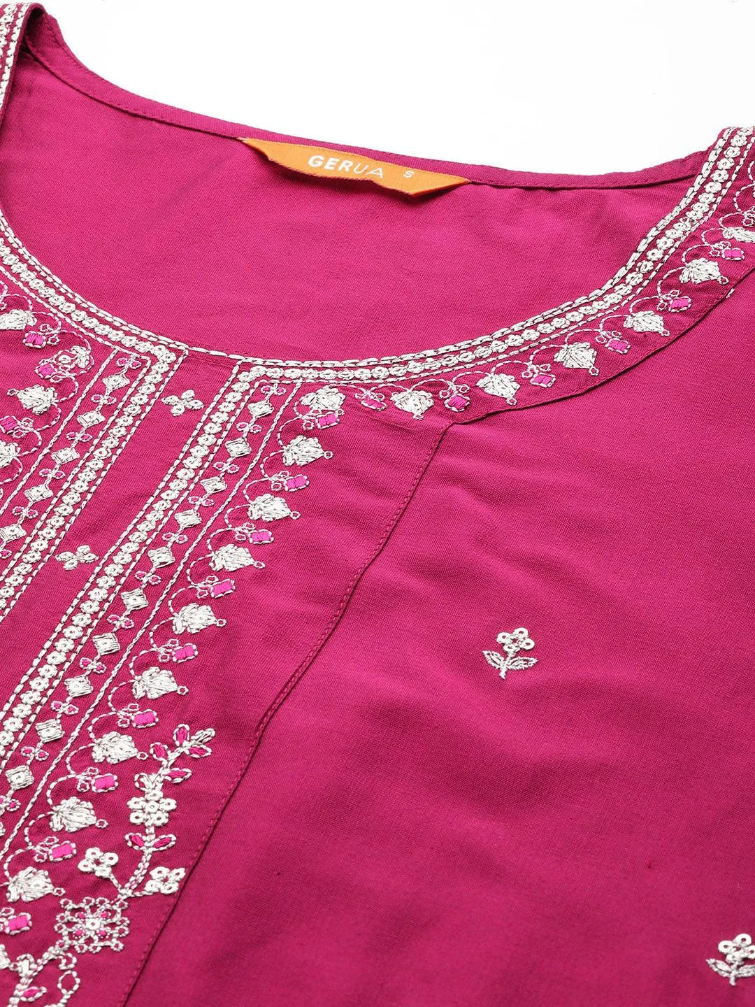 Anouk Pink Embroidered Silk Blend Straight Suit With Dupatta