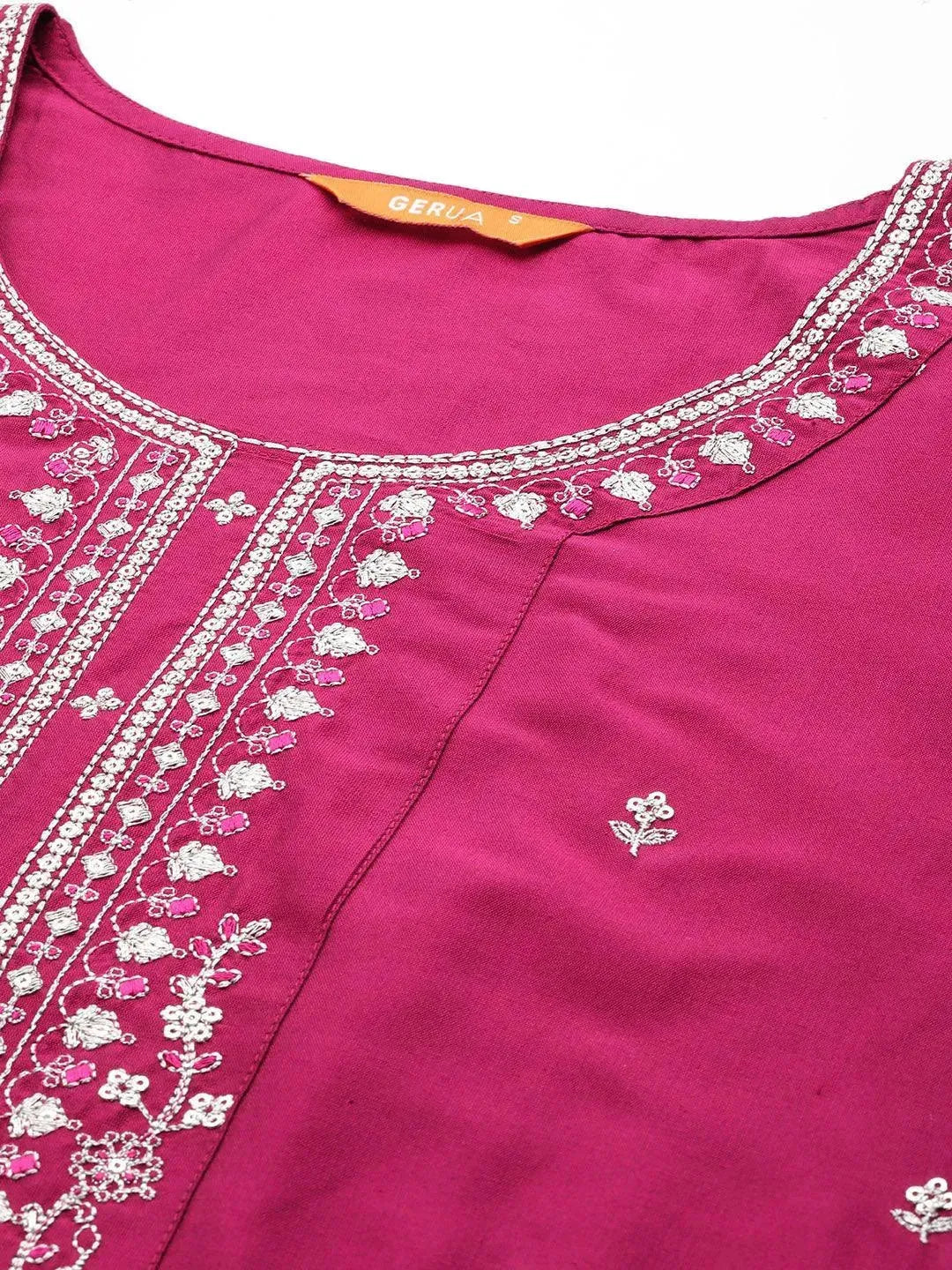 Anouk Pink Embroidered Silk Blend Straight Suit With Dupatta