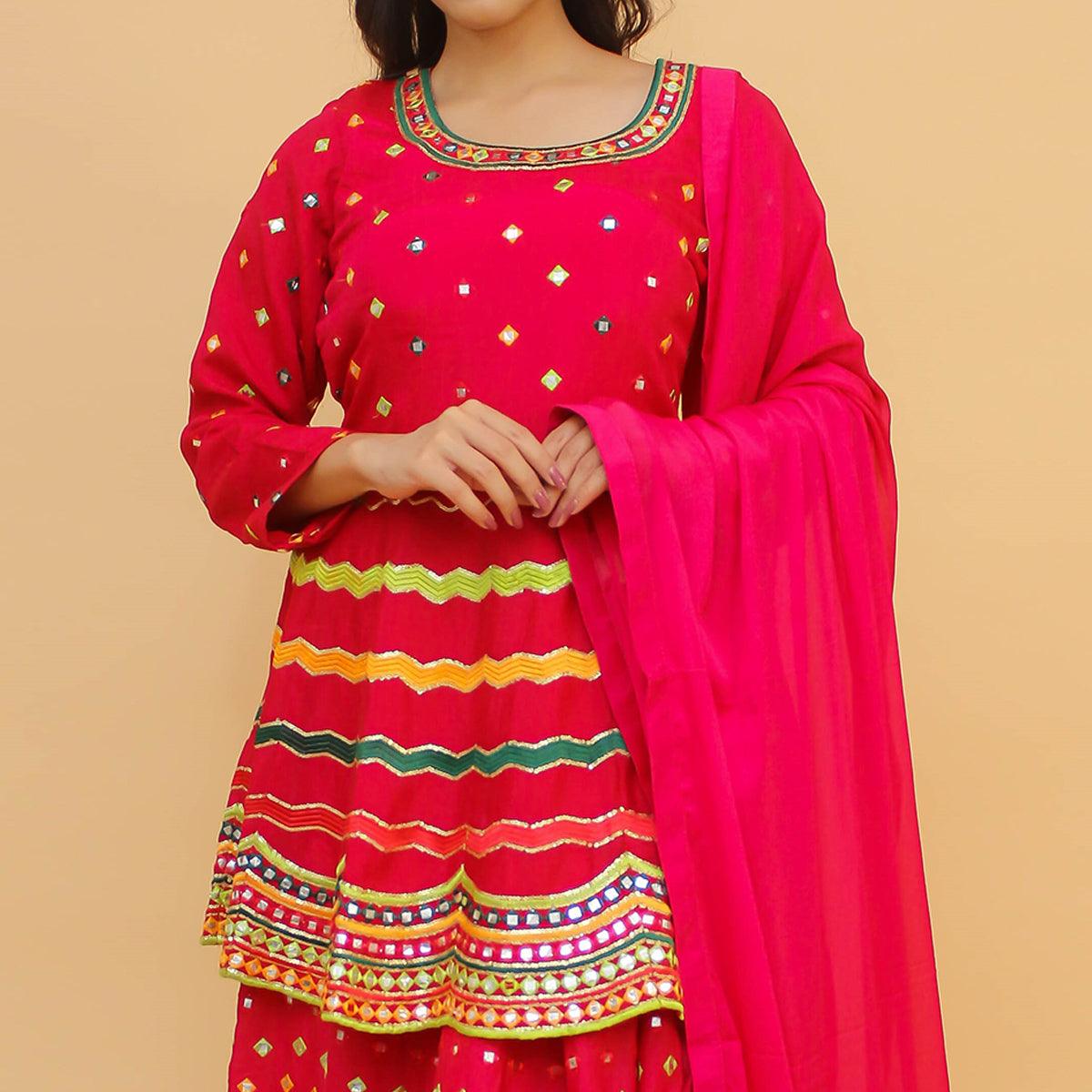 Pink Embroidered With Embellished Art Silk Lehenga Kameez