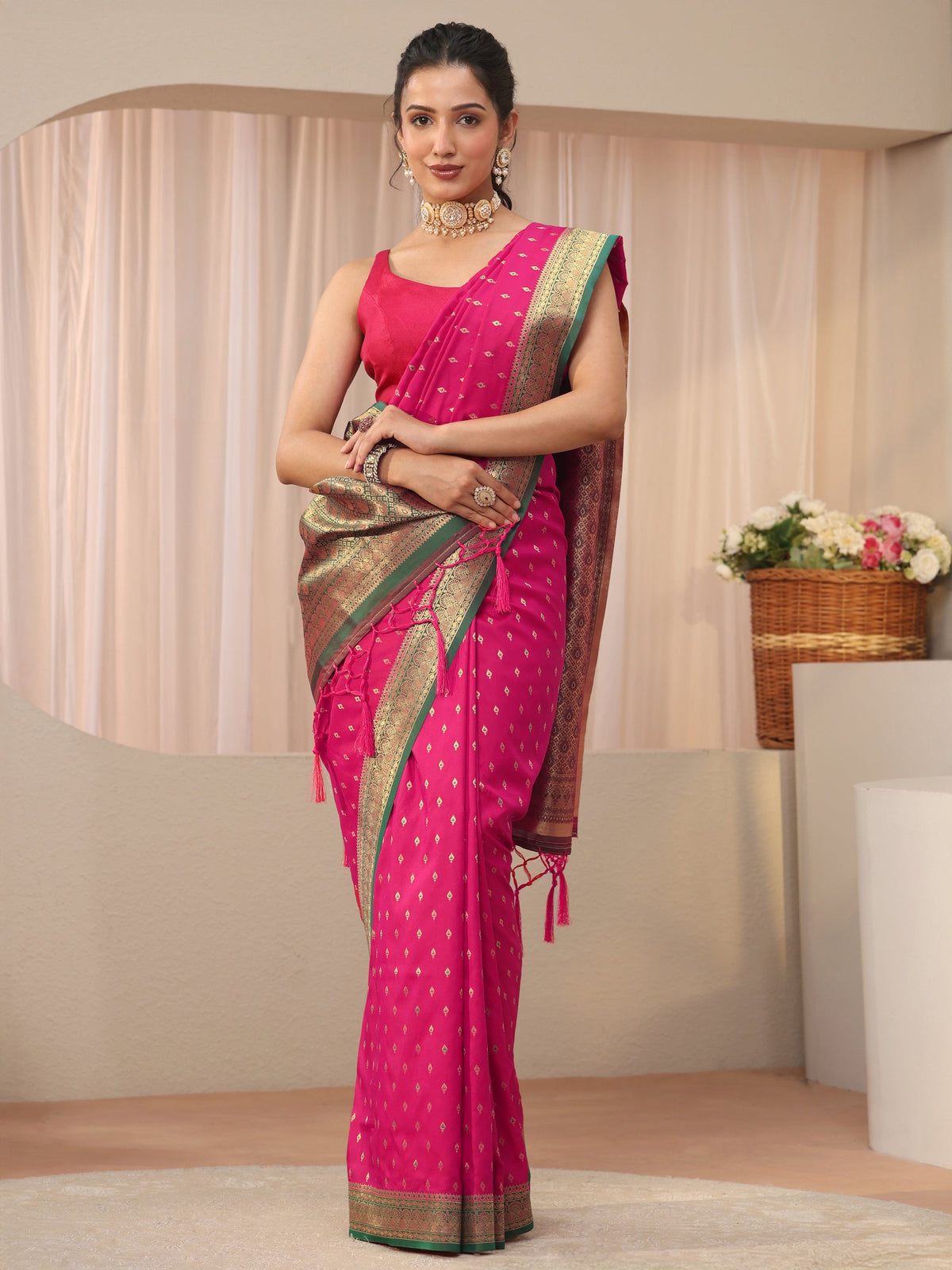 Anouk Pink Kanjeevaram Silk Blend Saree