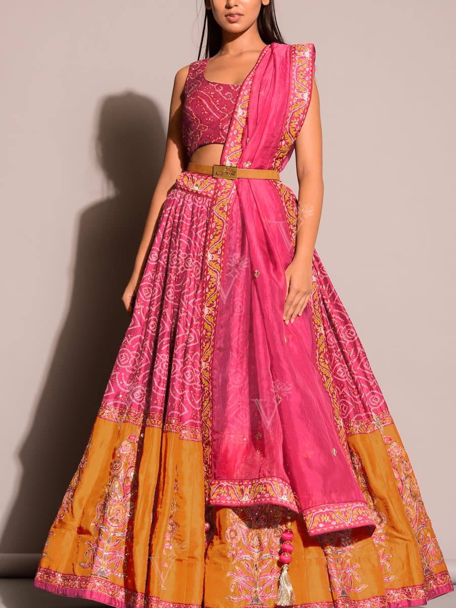 Pink Exquisite Bandhani Look Lehenga Set