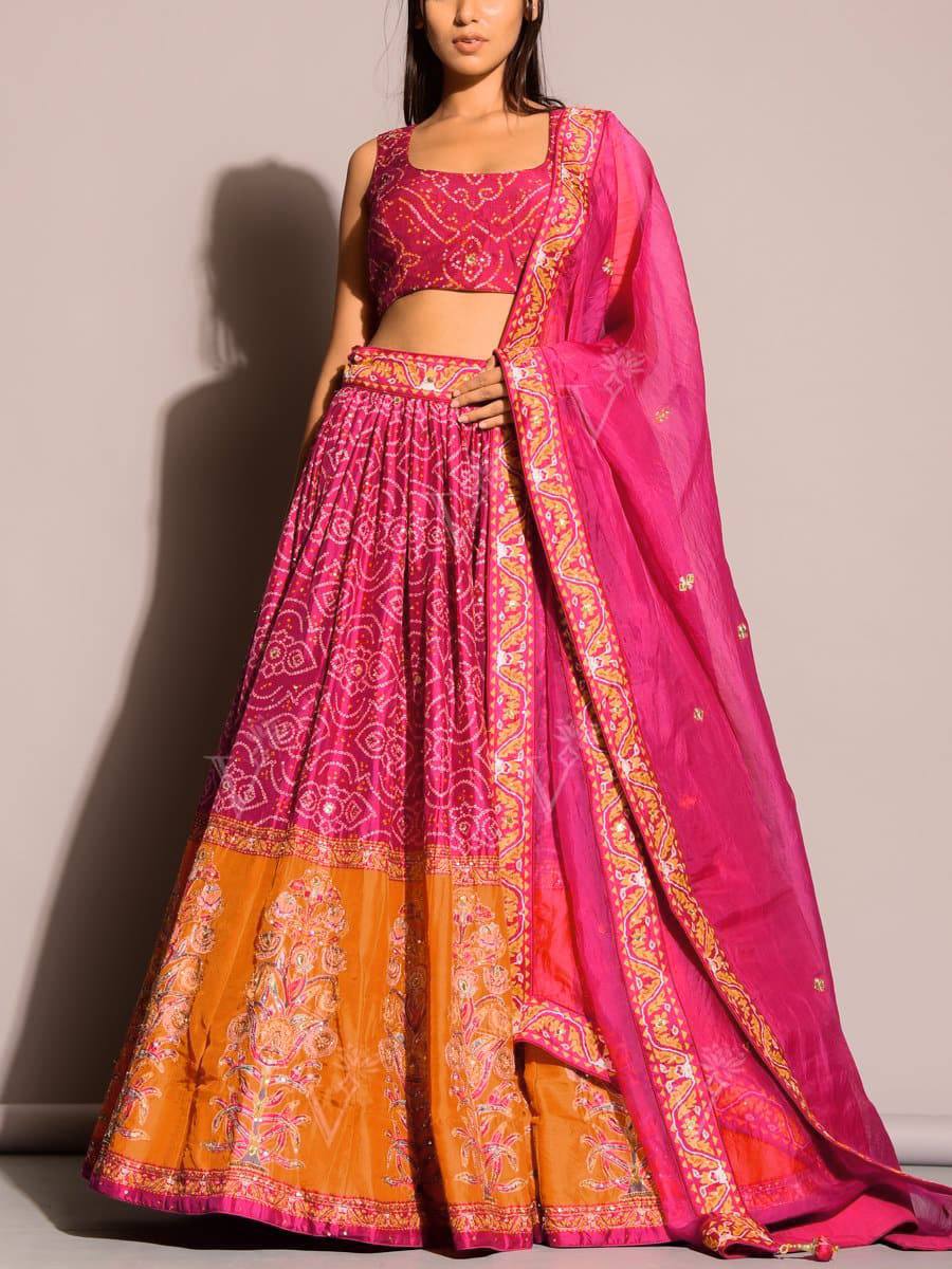 Pink Exquisite Bandhani Look Lehenga Set