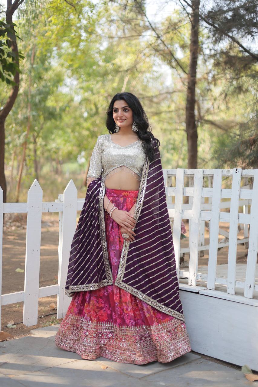 Pink Exquisite Digital Printed Georgette Lehenga Choli Collection
