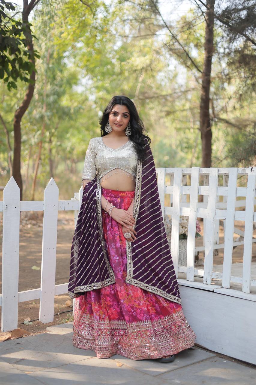 Pink Exquisite Digital Printed Georgette Lehenga Choli Collection