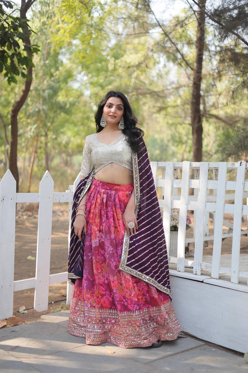 Pink Exquisite Digital Printed Georgette Lehenga Choli Collection
