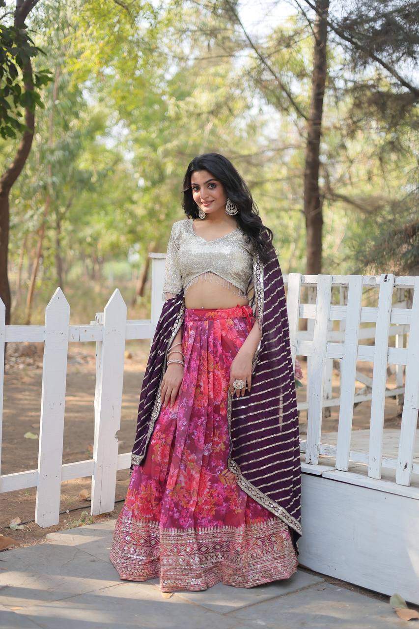 Pink Exquisite Digital Printed Georgette Lehenga Choli Collection