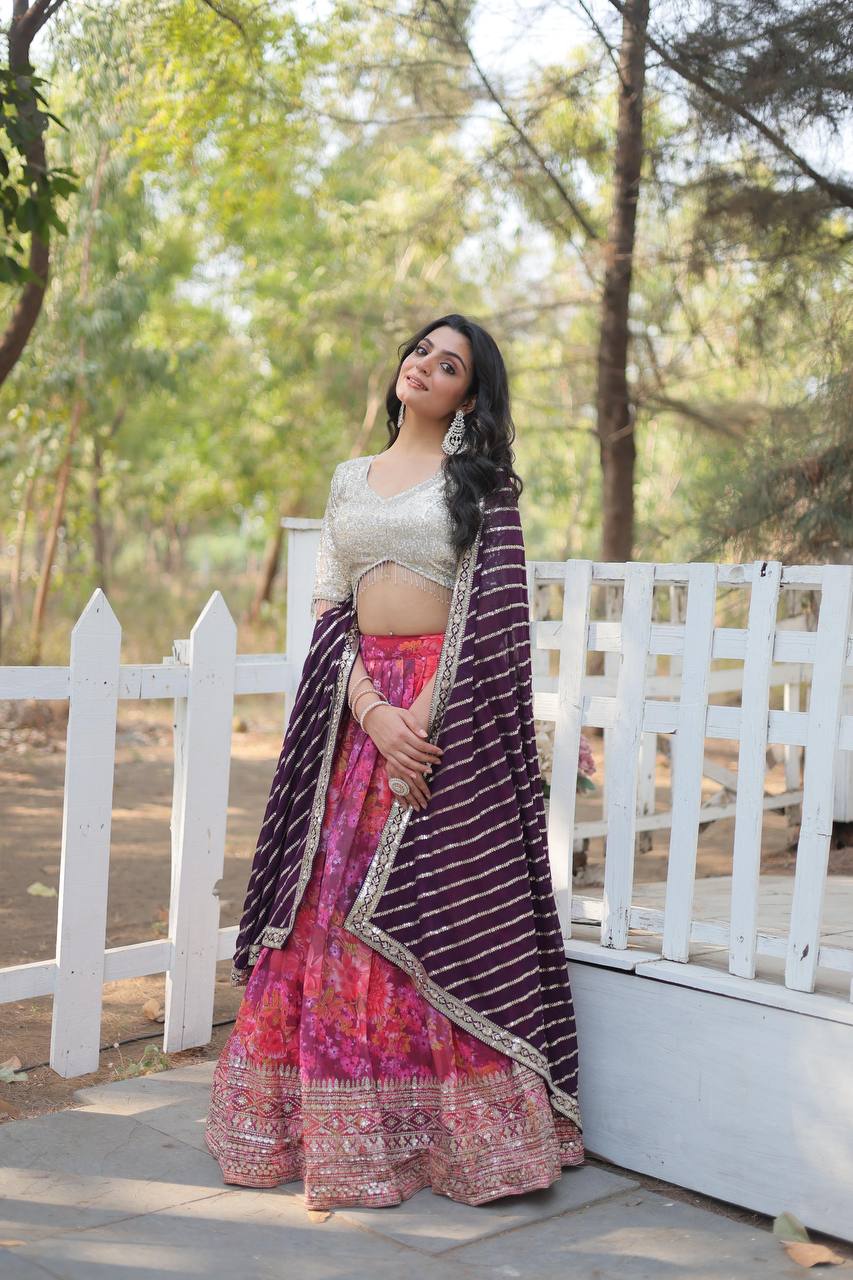 Pink Exquisite Digital Printed Georgette Lehenga Choli Collection