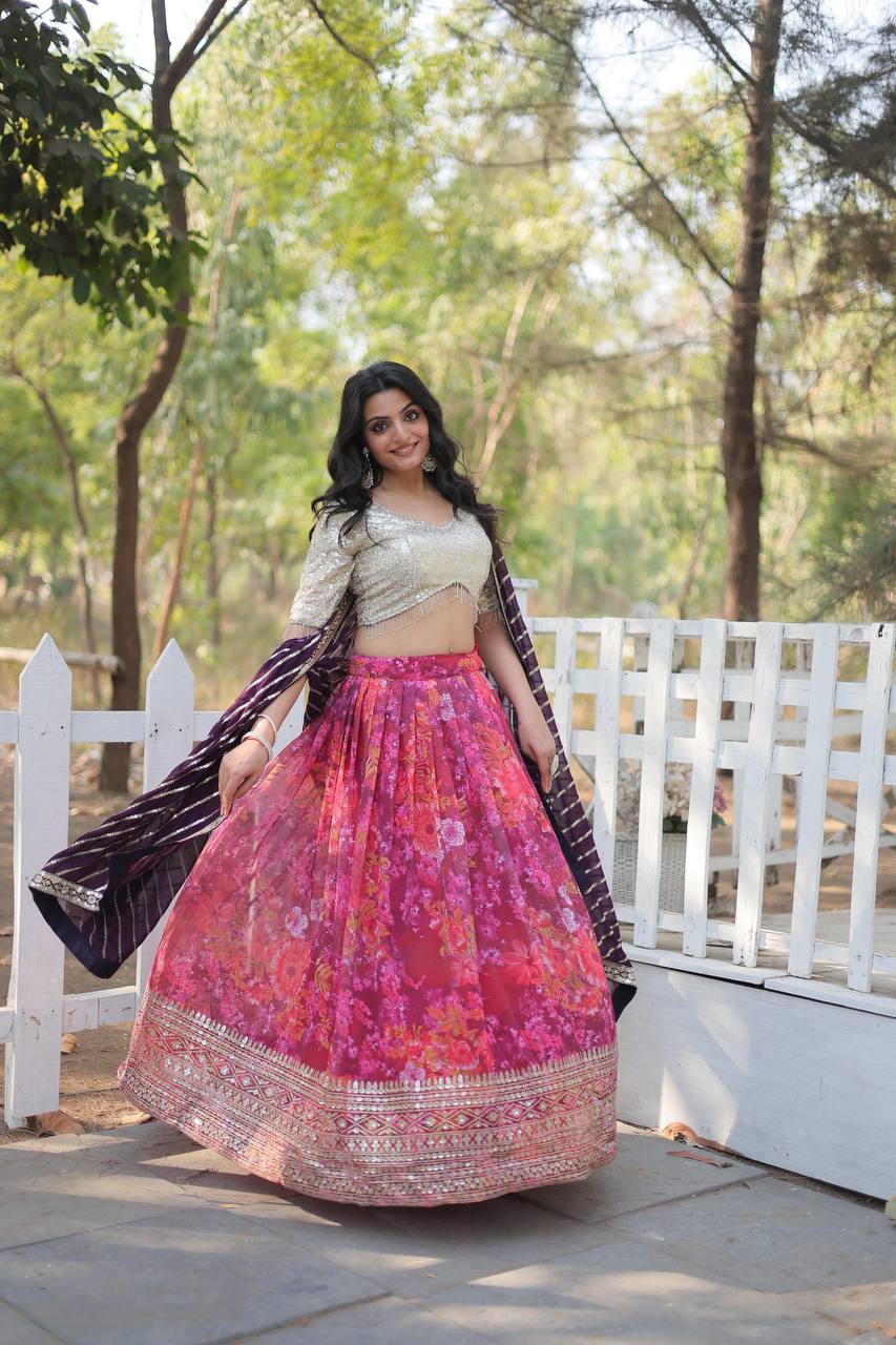 Pink Exquisite Digital Printed Georgette Lehenga Choli Collection