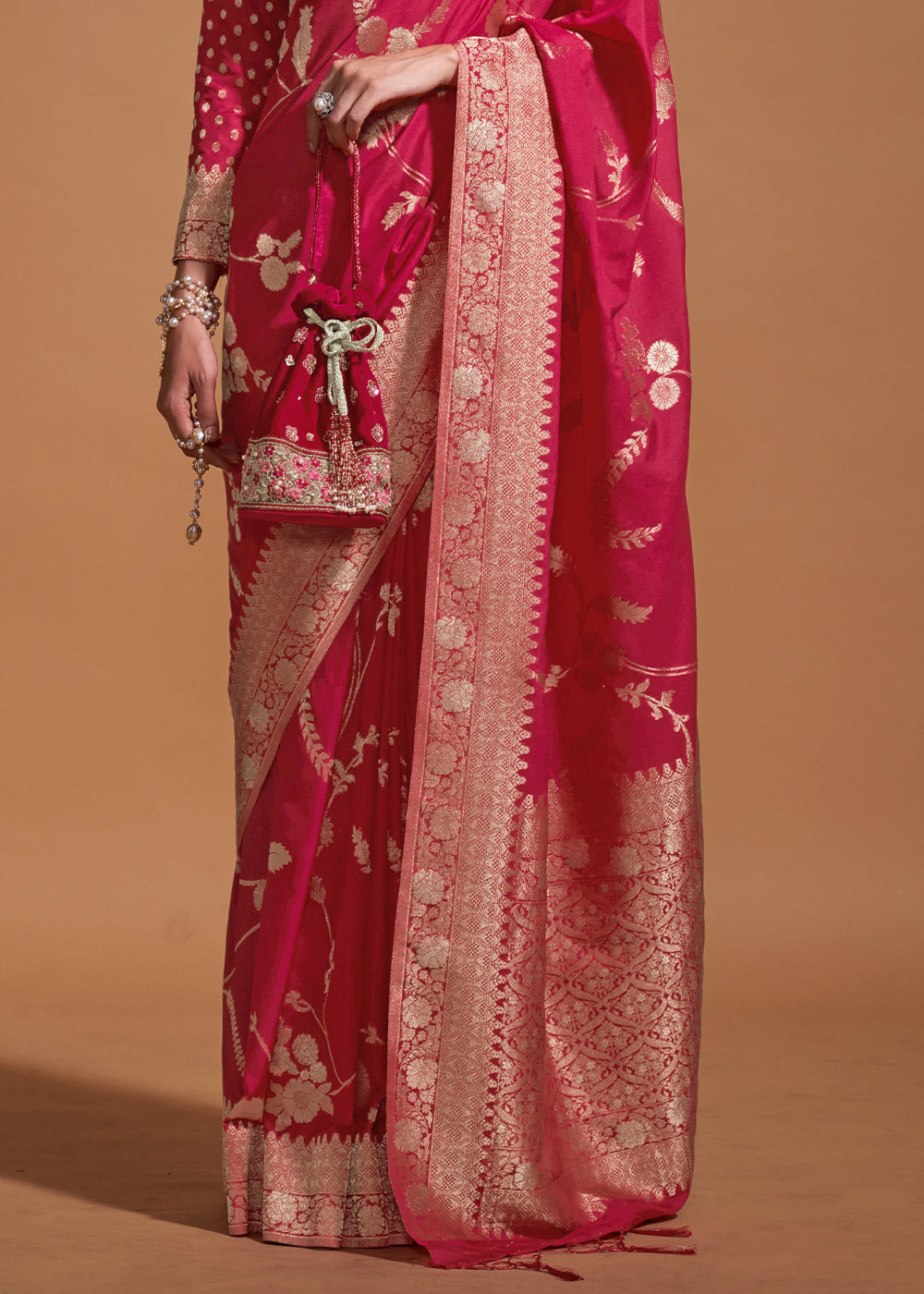 Pink Fairytale Banarasi Georgette Silk Saree with Brocade Blouse – Summer Glam Edition