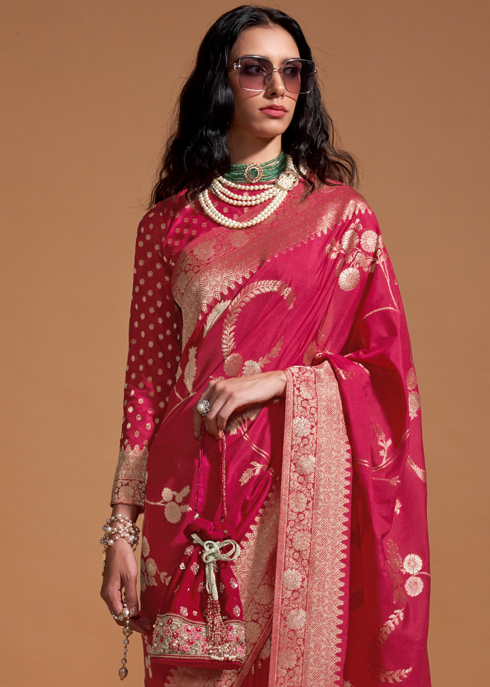 Pink Fairytale Banarasi Georgette Silk Saree with Brocade Blouse – Summer Glam Edition