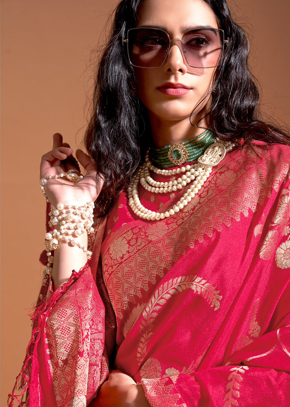 Pink Fairytale Banarasi Georgette Silk Saree with Brocade Blouse – Summer Glam Edition