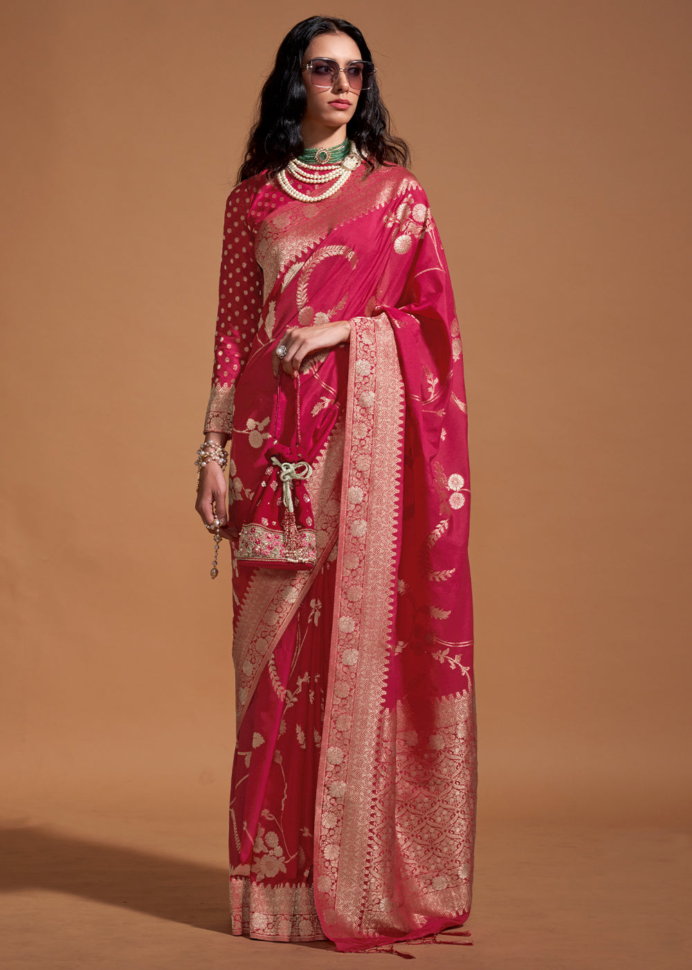 Pink Fairytale Banarasi Georgette Silk Saree with Brocade Blouse – Summer Glam Edition