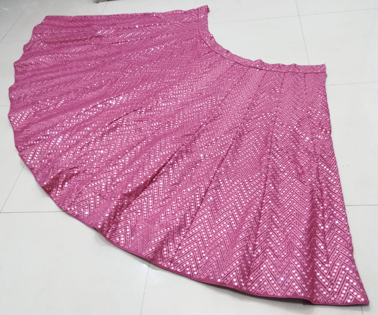 Pink Faux Georgette Lehenga Set with 9mm Sequins & Thread Embroidery – Semi-Stitched with Dupatta