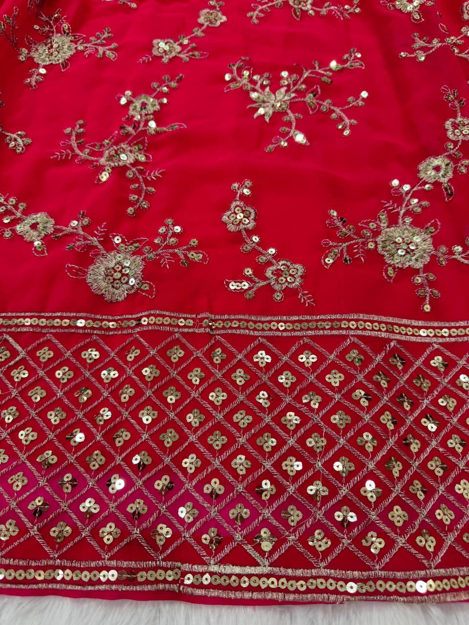 Pink Faux Georgette Thread & Sequin Embroidered Lehenga Choli Set with Fancy Dupatta