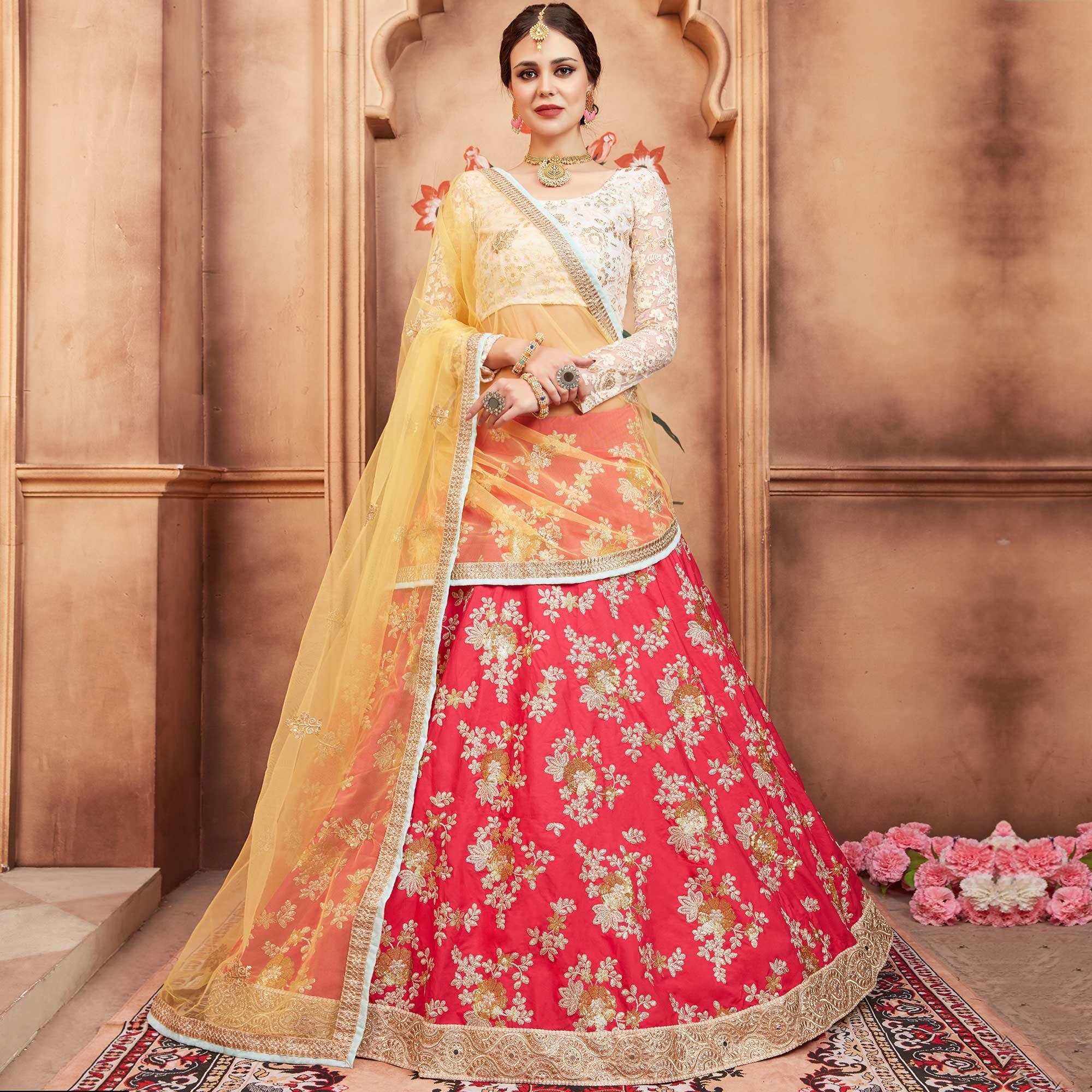 Pink Festive Wear Thread Sequins Zari Work Tafetta Silk Lehenga Choli