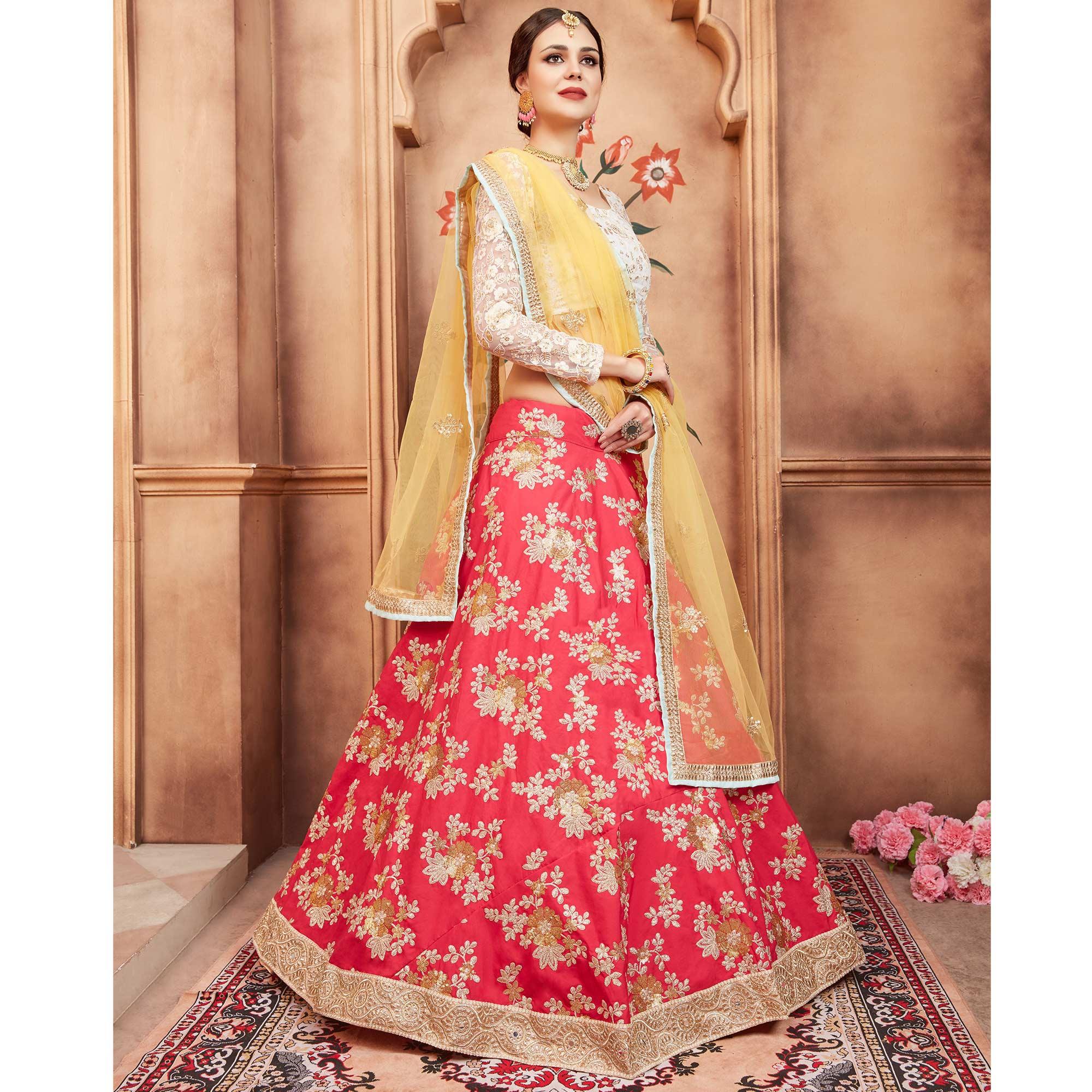 Pink Festive Wear Thread Sequins Zari Work Tafetta Silk Lehenga Choli