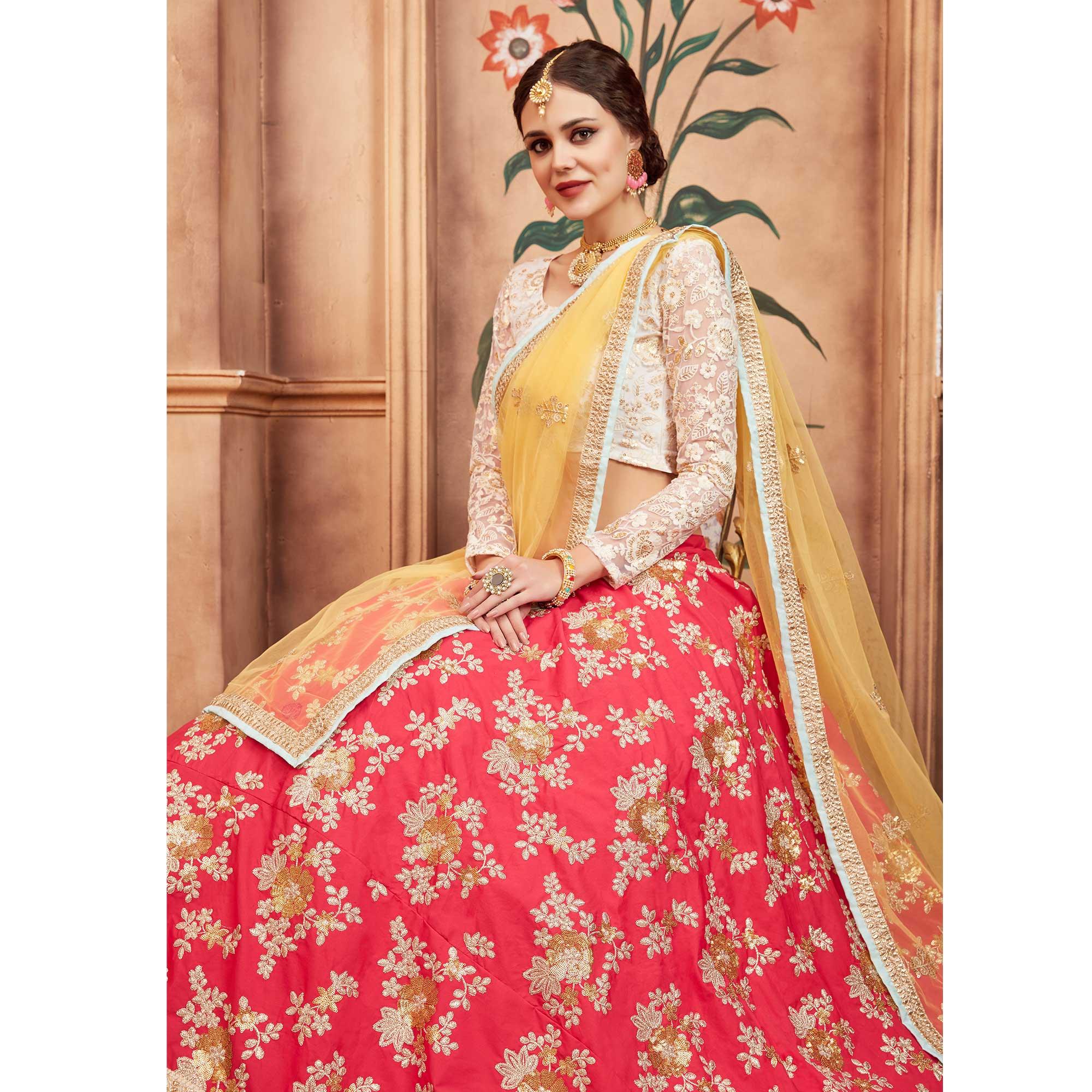 Pink Festive Wear Thread Sequins Zari Work Tafetta Silk Lehenga Choli