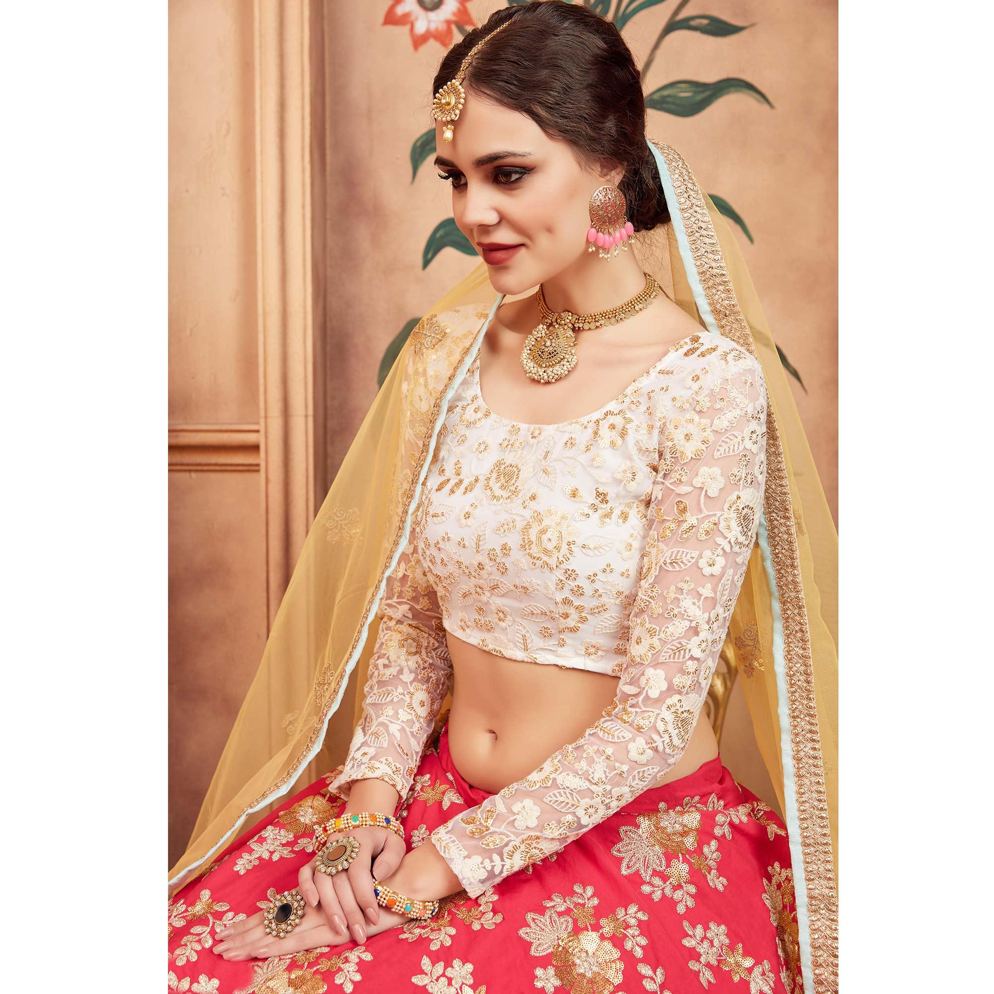 Pink Festive Wear Thread Sequins Zari Work Tafetta Silk Lehenga Choli