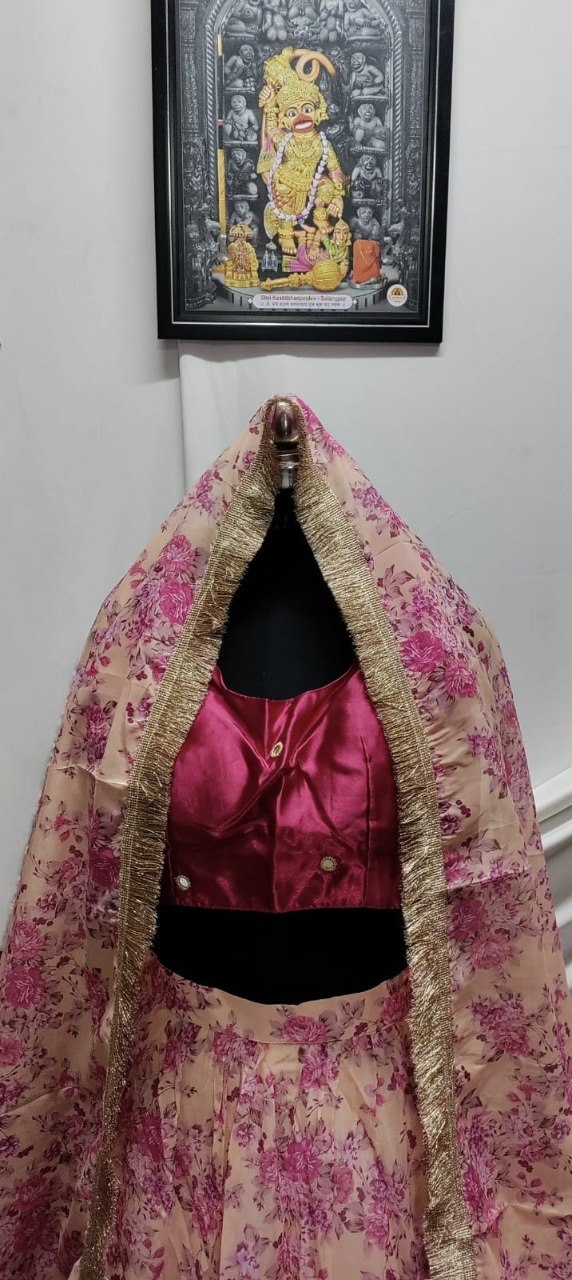 Pink Floral Printed Organza Lehenga Choli Set