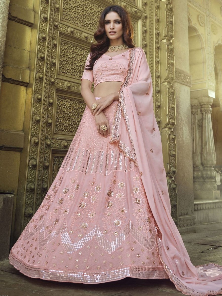 Pink Georgette Wedding Lehenga Choli
