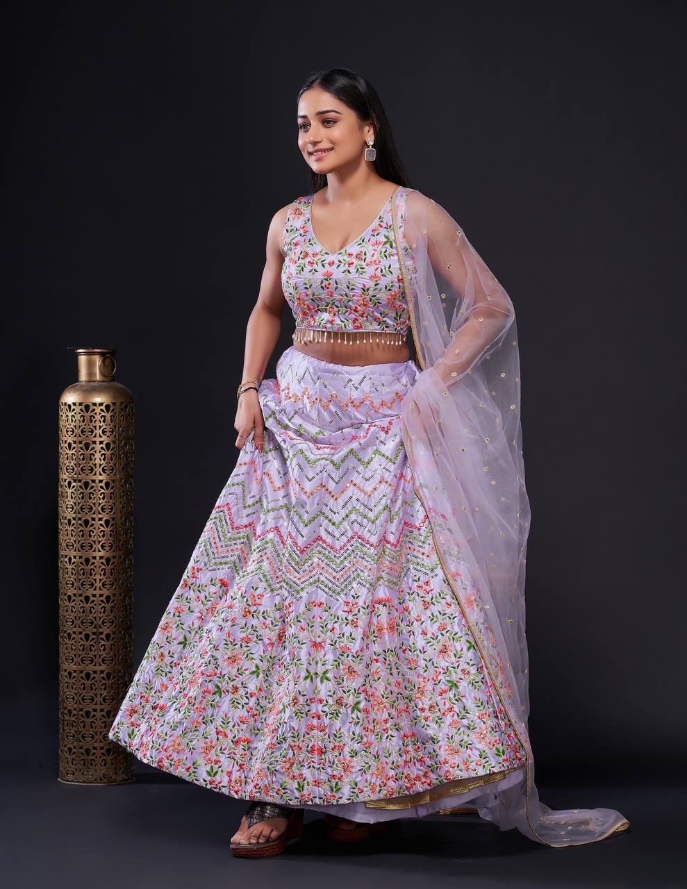 Pink Glamorous Heavy Satin Silk Lehenga Set with Exquisite Detailing