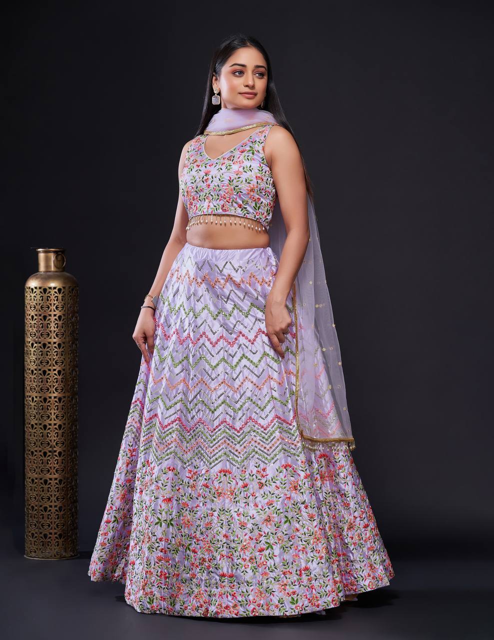 Pink Glamorous Heavy Satin Silk Lehenga Set with Exquisite Detailing