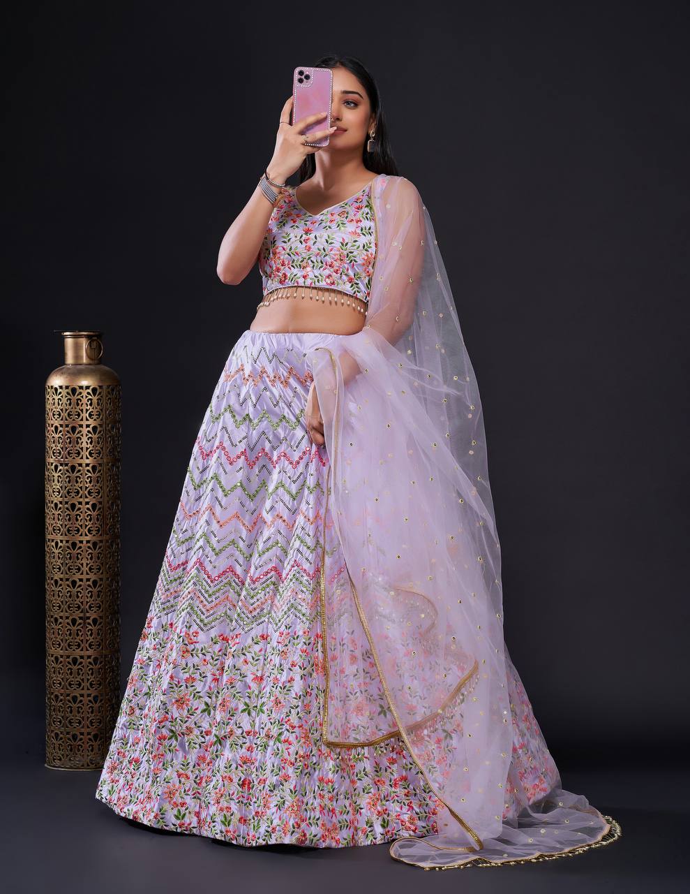 Pink Glamorous Heavy Satin Silk Lehenga Set with Exquisite Detailing