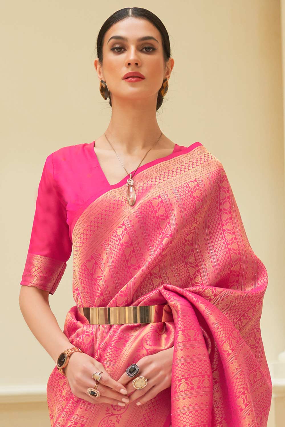 Pink Glossy Handloom Binny Silk Saree with Zari Weaving