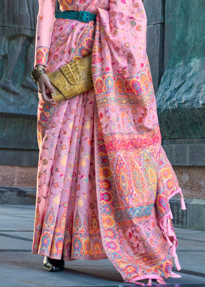Pink Jamawar Woven Organza Silk Saree – Traditional Elegance with Blouse Piece