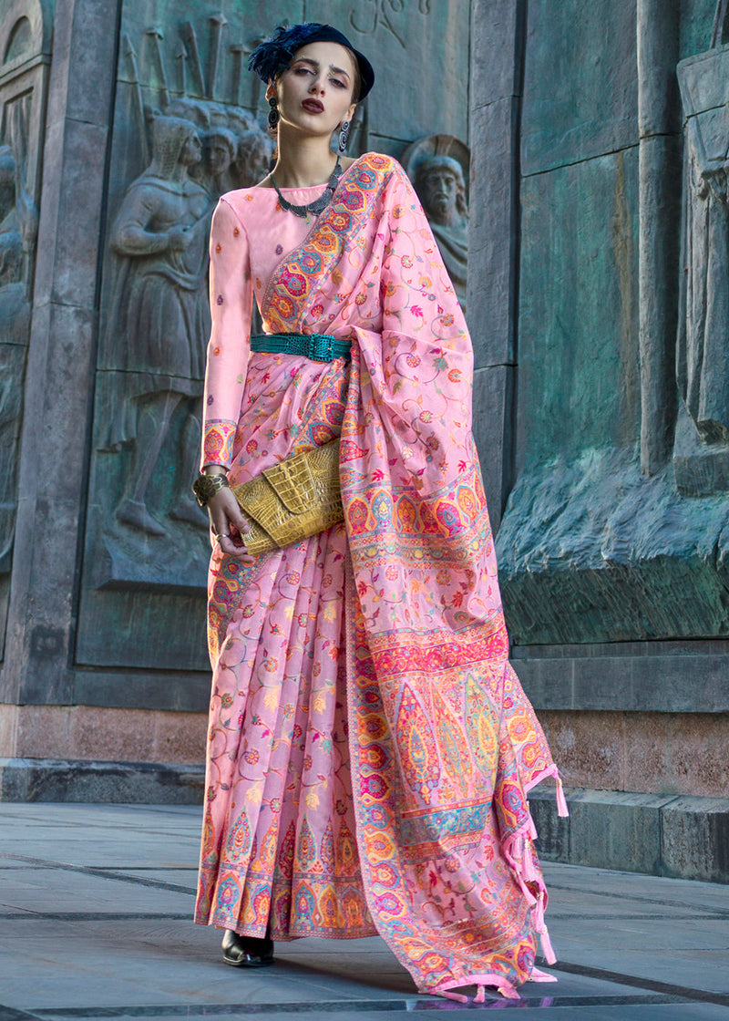 Pink Jamawar Woven Organza Silk Saree – Traditional Elegance with Blouse Piece