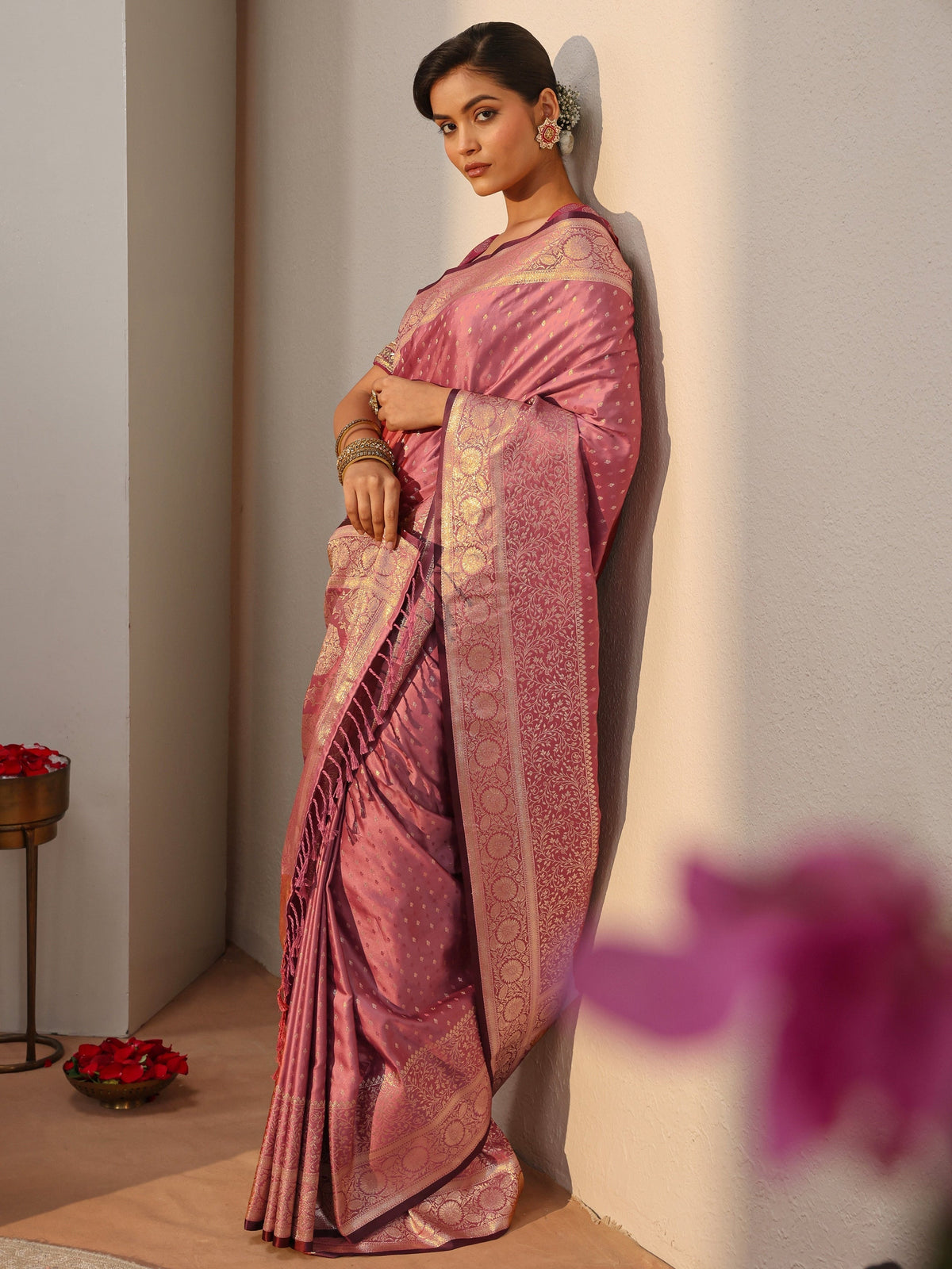 Anouk Pink Kanjeevaram Silk Blend Saree