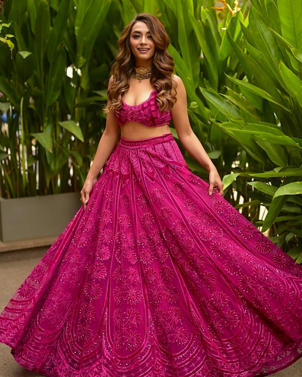 Pink Kasturi Silk Embroidered Lehenga Set with Soft Velvet Blouse & Net Dupatta – Thread, Sequins & Dori Work