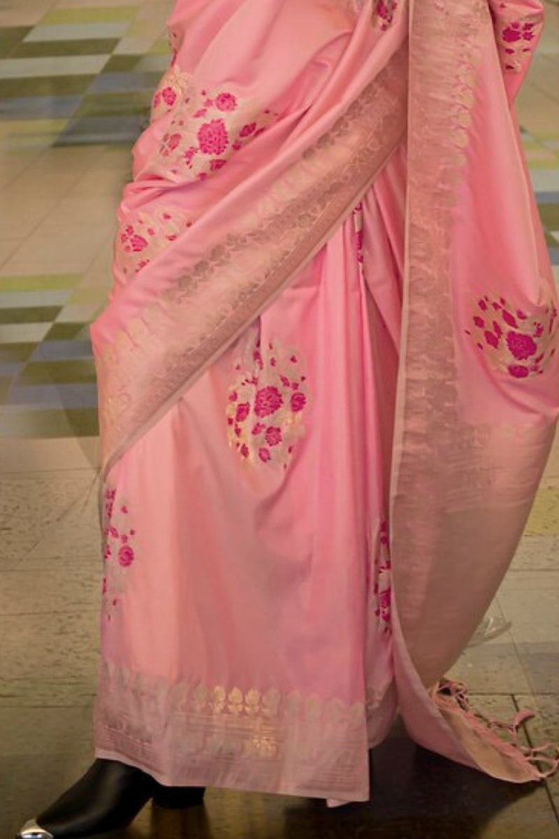 Pink Katan Handloom Silk Saree with Blouse Piece