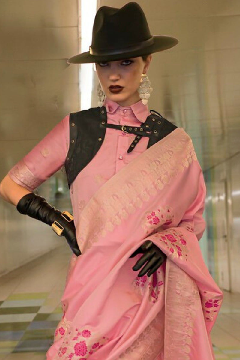 Pink Katan Handloom Silk Saree with Blouse Piece