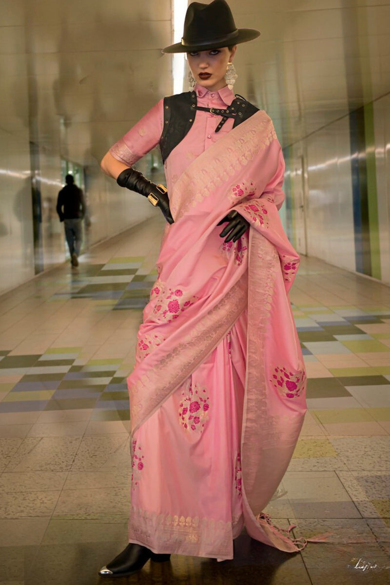Pink Katan Handloom Silk Saree with Blouse Piece