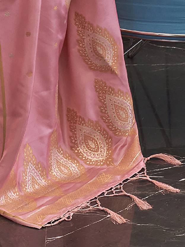 Pink Luxurious Pure Silk Banarasi Saree with Unstitched Blouse Piece