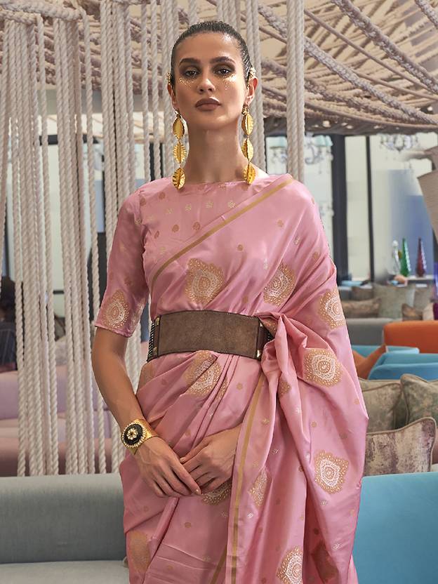 Pink Luxurious Pure Silk Banarasi Saree with Unstitched Blouse Piece