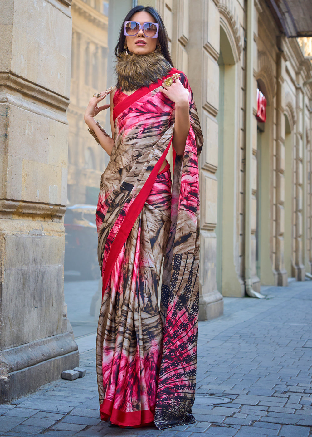 Pink Luxurious Satin Crepe Saree – Elegance with a Graceful Drape